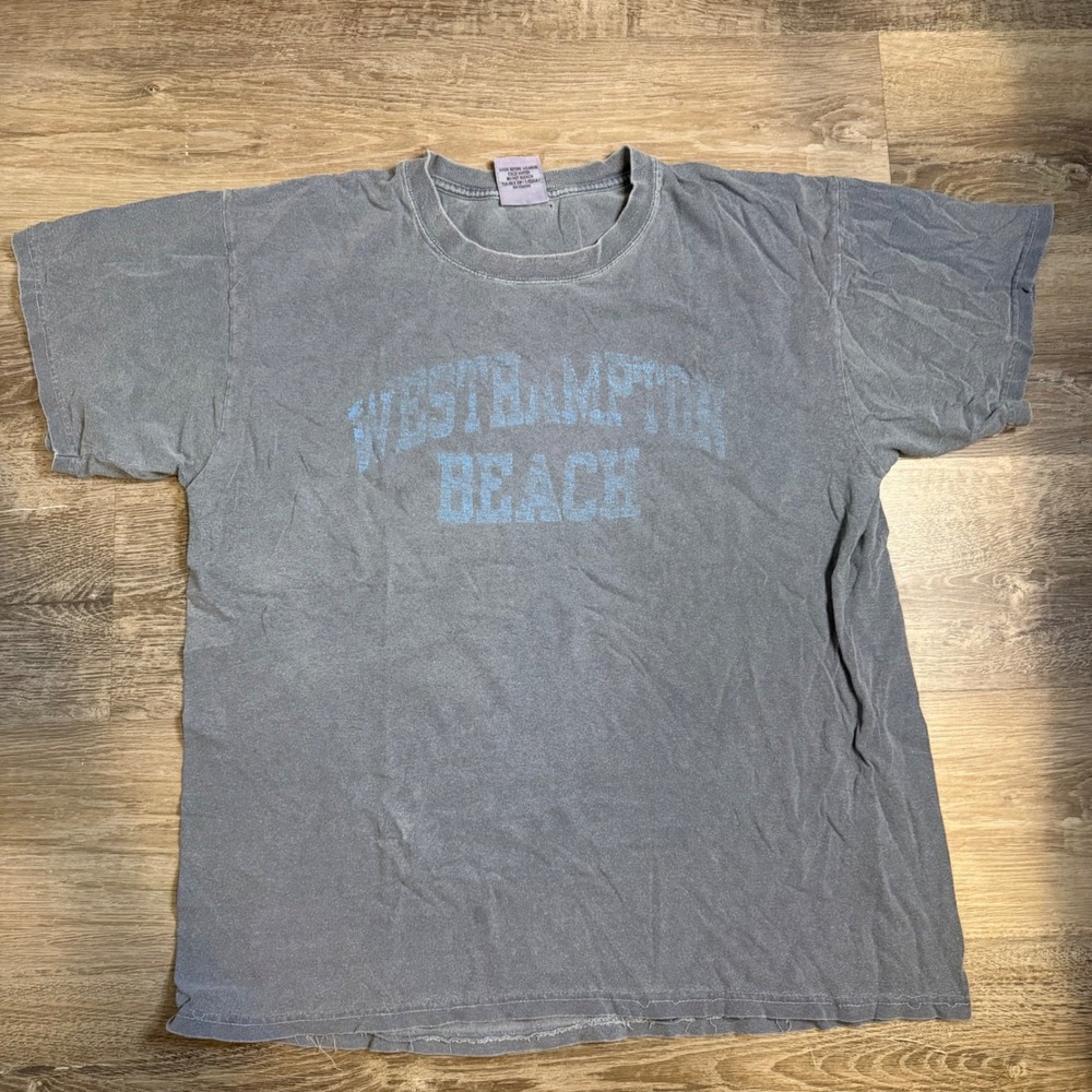 Authentic Pigment Westhampton Beach Graphic T-Shirt Slate Blue Grey Mens Medium
